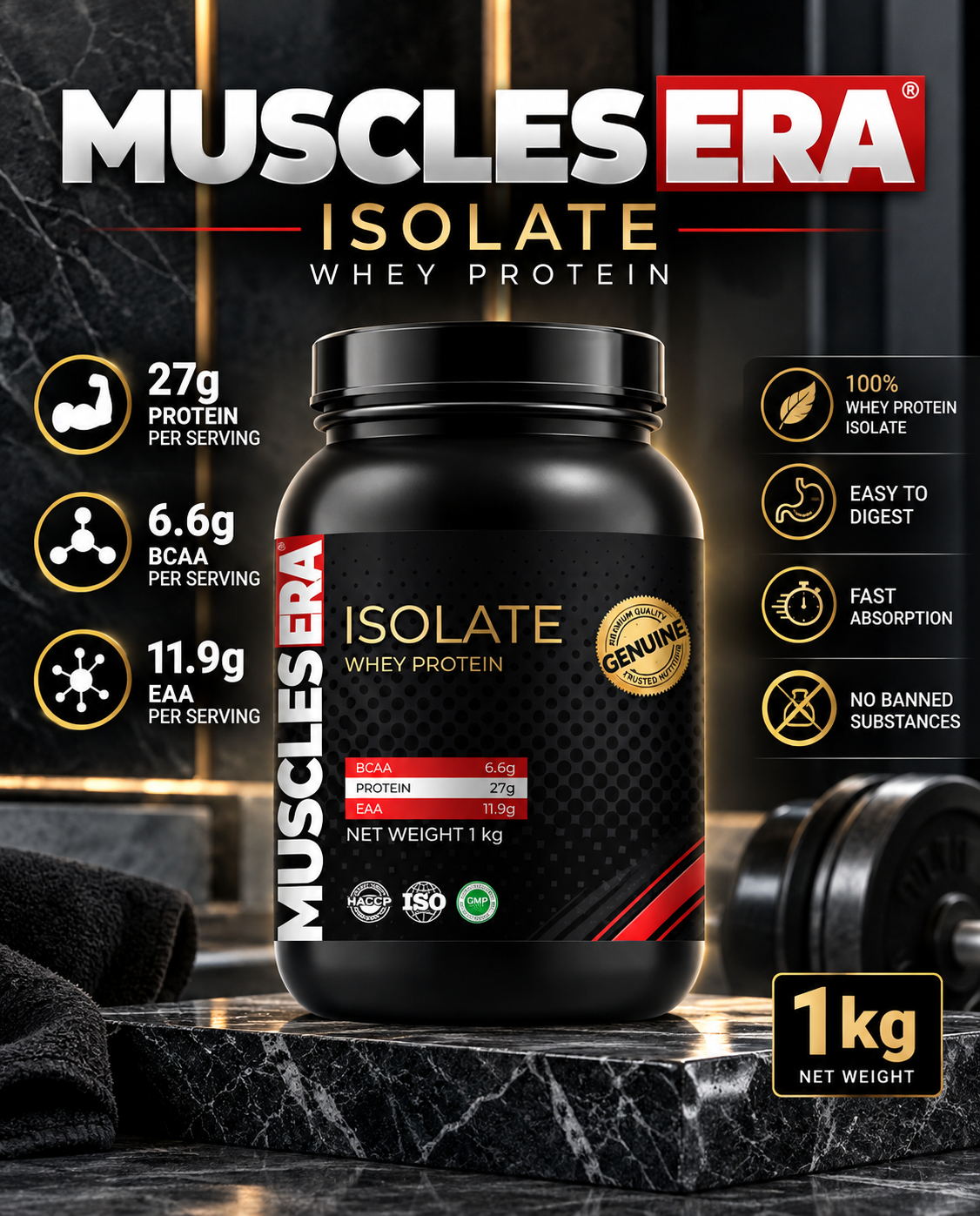 Muscles Era 100% Whey Protein Isolate 1 kg – Caffè Mocha - Image 2