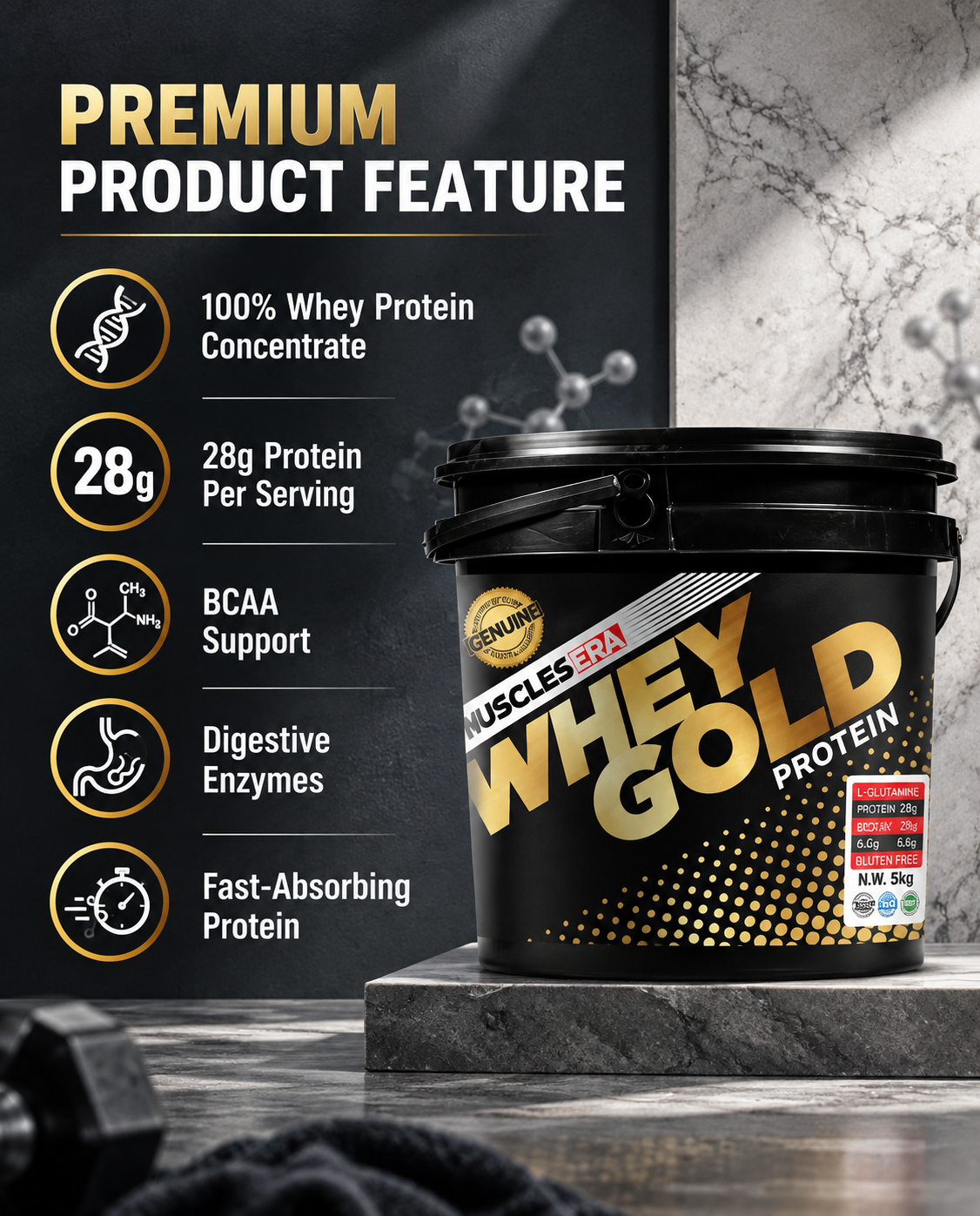 Muscles Era Whey Gold Protein 5 kg – Chocolate - Image 3